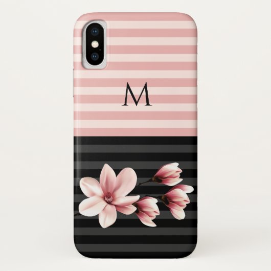 Zwart en Blush Monogram Magnolia's Case-Mate iPhone Case (Achterkant)