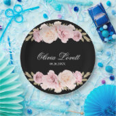 Zwart en Blush Roses Chic Vrijgezellenfeest Papieren Bordje (Feest)