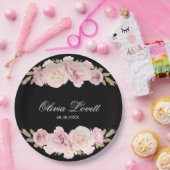 Zwart en Blush Roses Chic Vrijgezellenfeest Papieren Bordje (Feest)