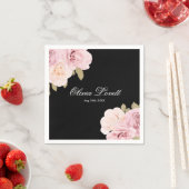 Zwart en Blush Roses Chic Vrijgezellenfeest Servet (Insitu)