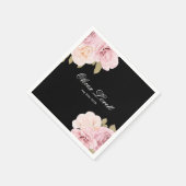 Zwart en Blush Roses Chic Vrijgezellenfeest Servet (Hoek)