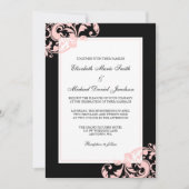 Zwart en Blush Roze Bloeiende Swirls Bruiloft Kaart (Voorkant)