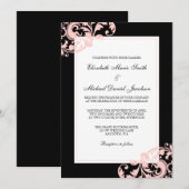Zwart en Blush Roze Bloeiende Swirls Bruiloft Kaart (Voorkant / Achterkant)
