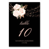 Zwart en Blush Roze Bloemen String Lights Wedding Kaart (Achterkant)