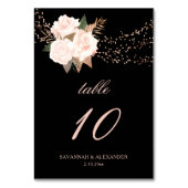 Zwart en Blush Roze Bloemen String Lights Wedding Kaart (Voorkant)