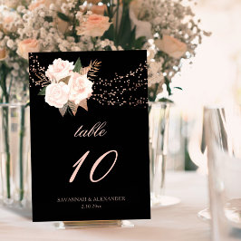 Zwart en Blush Roze Bloemen String Lights Wedding Kaart