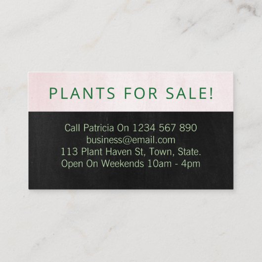 Zwart en Blush Roze Homegrown Succulent Plant Visitekaartje (Achterkant)