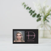 Zwart en Blush Roze Monogram Visitekaartje (Staand voorkant)