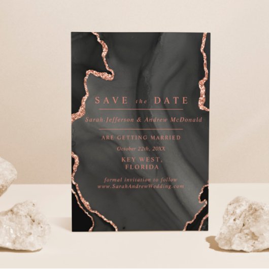 Zwart en Blush Roze Trouw Uitnodiging