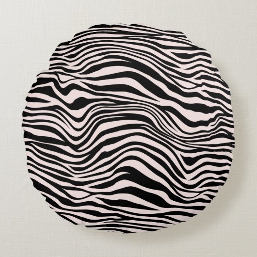 Zwart en Blush Zand Zebra Print Rond Kussen (Voorkant)