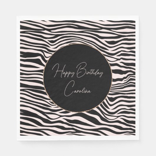 Zwart en Blush Zand Zebra Print Servet (Voorkant)