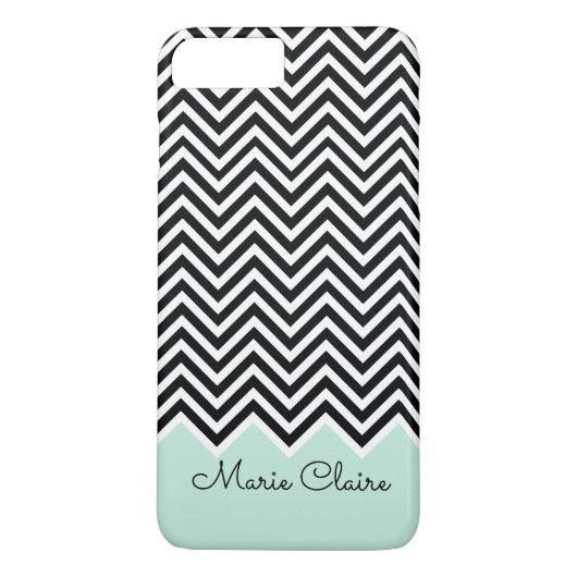 Zwart en bord blauw Modern Chevron Custom Monogram Case-Mate iPhone Case (Achterkant)