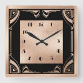 Zwart en Bord Koper Art Deco Vierkante Klok (Voorkant)