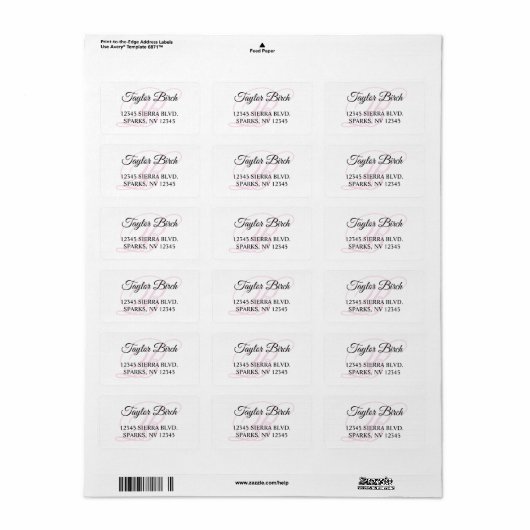 Zwart en Bord Roze Fancy Monogram Etiket (Full Sheet)