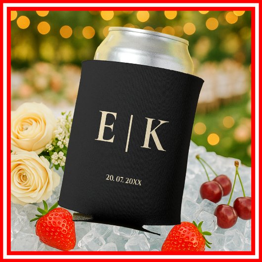 Zwart en Boter Geel Monogram Huwelijk Blikjeskoeler