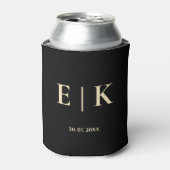 Zwart en Boter Geel Monogram Huwelijk Blikjeskoeler (Blikje Voorkant)