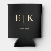 Zwart en Boter Geel Monogram Huwelijk Blikjeskoeler (Voorkant)