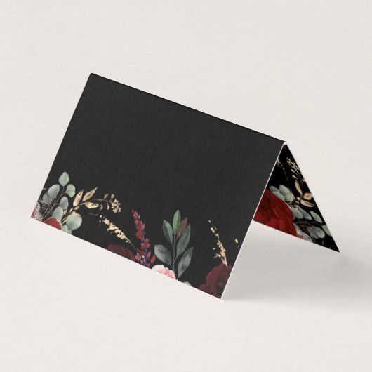 Zwart en Bourgogne Rood Bloemen Elegant Kaart (Voorkant)