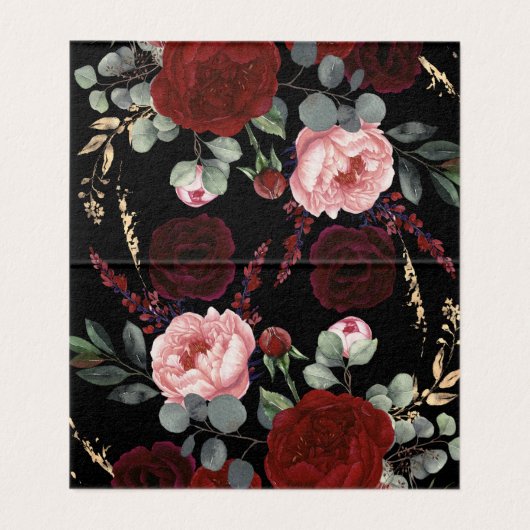 Zwart en Bourgogne Rood Bloemen Elegant Kaart (Binnenkant ongevouwen)