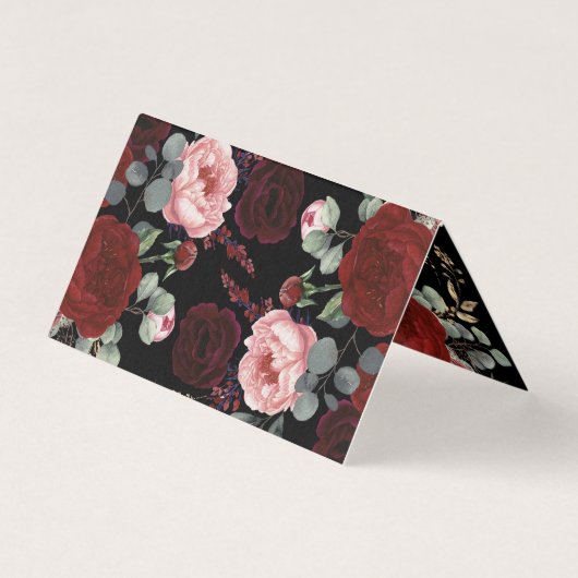 Zwart en Bourgogne Rood Bloemen Elegant Kaart (Achterkant)