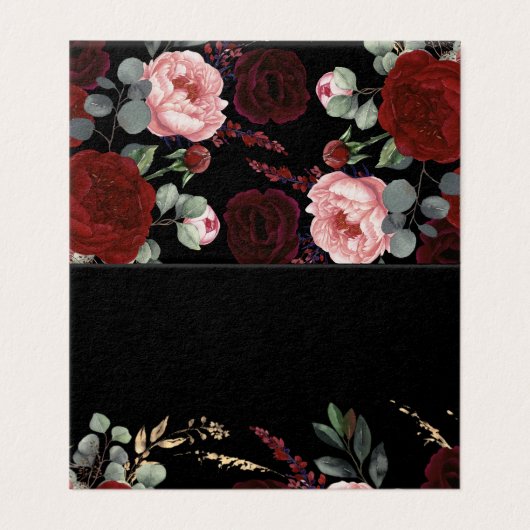 Zwart en Bourgogne Rood Bloemen Elegant Kaart (Buitenkant ongevouwen)