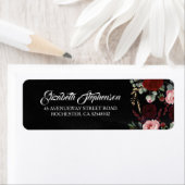 Zwart en Bourgogne Rood Bloemen Modern Chic Etiket (Insitu)