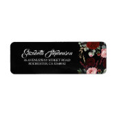 Zwart en Bourgogne Rood Bloemen Modern Chic Etiket (Voorkant)