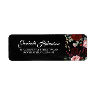 Zwart en Bourgogne Rood Bloemen Modern Chic Etiket