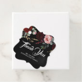 Zwart en Bourgogne Rood Bloemen Moderne Bruiloft Bedankjes Labels (In situ)