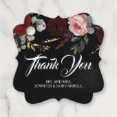 Zwart en Bourgogne Rood Bloemen Moderne Bruiloft Bedankjes Labels (Voorkant)