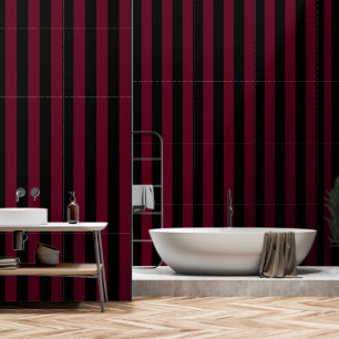 Zwart en Bourgogne rood Ultra Wide 4 inch Stripe Behang