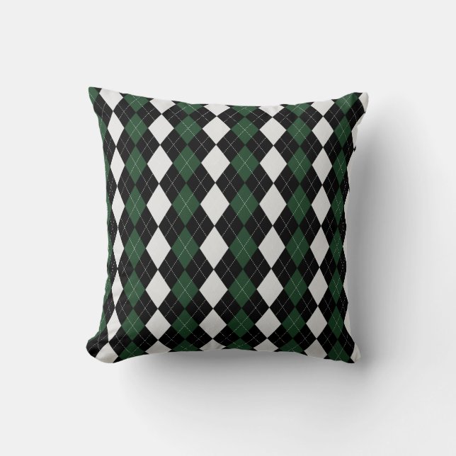 Zwart en BRIT. RACING GREEN Diamonds ARGYLE Patter Kussen (Voorkant)