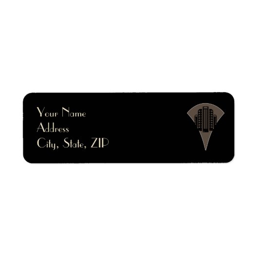 Zwart en Brons Art Deco Tower Bruiloft Etiket (Voorkant)