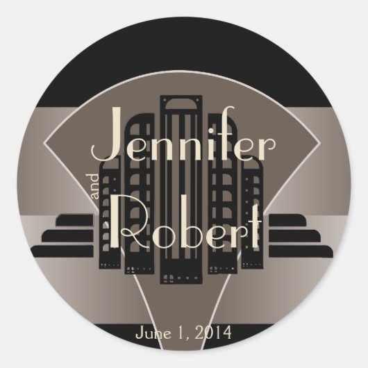 Zwart en Brons Art Deco Tower Envelope Seal Ronde Sticker (Voorkant)