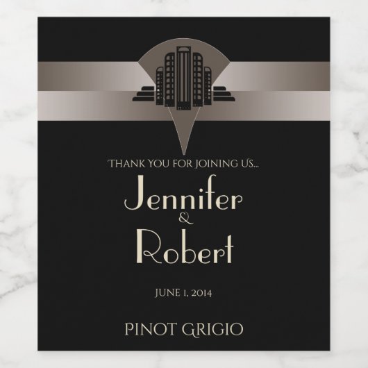 Zwart en Brons Art Deco Tower Wijnlabel Wijn Etiket (Enkel label)