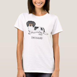 Zwart En Bruin Bont Langharige Dachshond & Tekst T-shirt