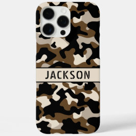 Zwart en bruin camouflage gepersonaliseerd iPhone 16 pro max hoesje