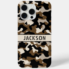 Zwart en bruin camouflage gepersonaliseerd iPhone 15 pro max hoesje