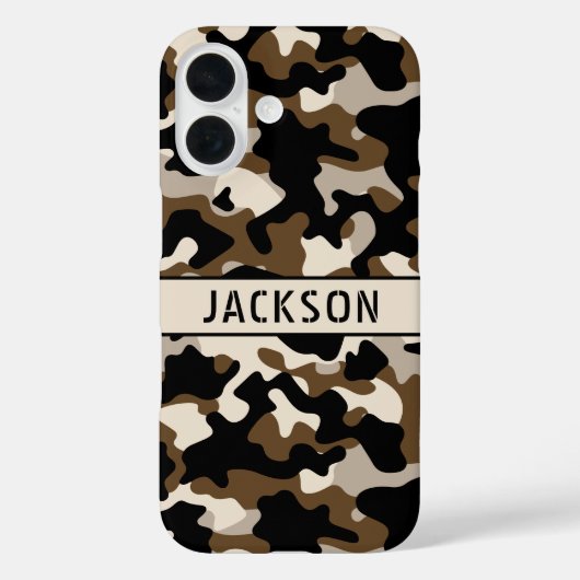 Zwart en bruin camouflage gepersonaliseerd Case-Mate iPhone case (Achterkant)