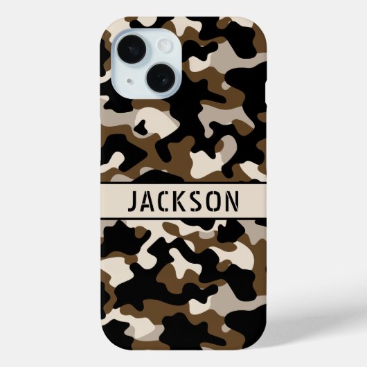 Zwart en bruin camouflage gepersonaliseerd Case-Mate iPhone case (Achterkant)
