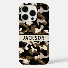 Zwart en bruin camouflage gepersonaliseerd iPhone 16 pro hoesje
