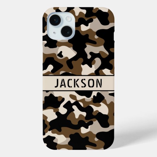Zwart en bruin camouflage gepersonaliseerd Case-Mate iPhone case (Achterkant)