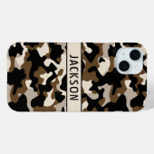 Zwart en bruin camouflage gepersonaliseerd Case-Mate iPhone case (Achterkant (horizontaal))