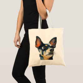 Zwart en bruin chihuahua waterkleur portret tote bag