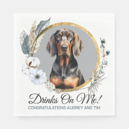 Zwart en bruin Coonhound bruiloft servetten met ho