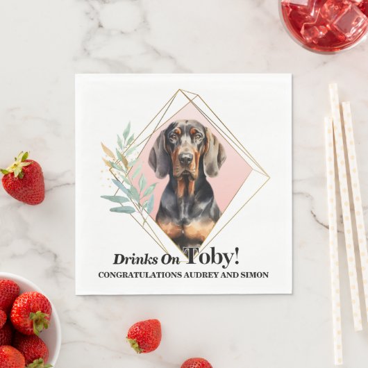 Zwart en bruin Coonhound bruiloft servetten met ho (Insitu)