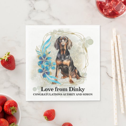 Zwart en bruin Coonhound bruiloft servetten met ho (Insitu)