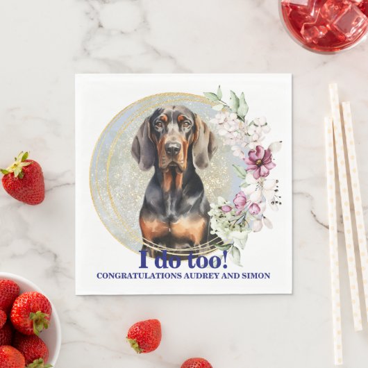 Zwart en bruin Coonhound bruiloft servetten met ho (Insitu)