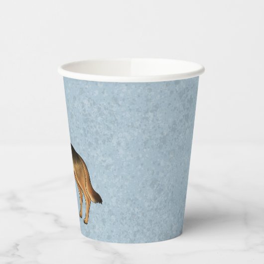 Zwart en bruin Duits herder cartoon hond op blauw Papieren Bekers (Links)