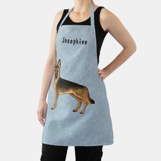 Zwart en bruin Duits herder en aangepaste tekst bl Schort (Insitu)